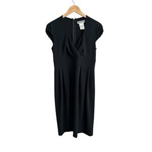 Max Mara Black Cap Sleeve Knee Length Surplice V Neck Dress Size 38 Small